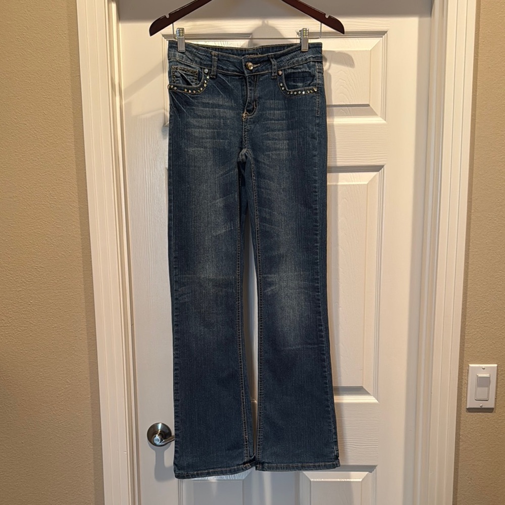 CACHE retro embellished boot cut statement jeans 90's vibe embellished Size 2